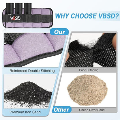 VBSD Adjustable Ankle Weights for Men Women, 2 4 6 8 10 lbs 1 Pair Leg Weight Straps, Weighted Ankle Weight Set with Removable Sandbags for Walking Running Yoga Physical Therapy Gym Home Workout