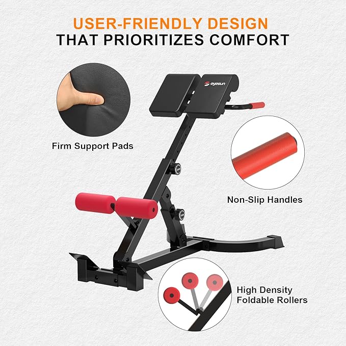 Roman Chair,Foldable Back Extension Machine,Adjustable Ab Back Extension Machine,Core Strength Trainer,Back Exercise Machine for Glute,Ab Workouts,Full All-in-One Body Workout&Home Gym Fitness(Red)