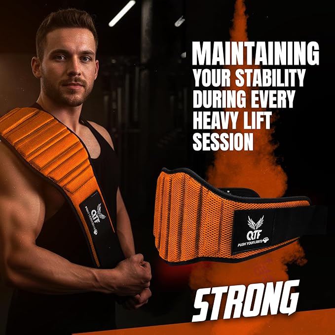 QTF Fitness Neoprene Weight Lifting Belt - Adjustable 6" Gym Support for Stability & Lumbar Support - Sweat Resistant Weightlifting Belt for Men & Women for Squats, Deadlifts & Bench Presses