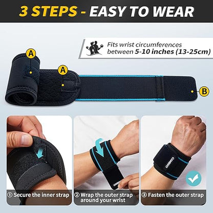 CAMBIVO Wrist Wraps for Men and Women 2 Pack, Adjustable Compression Wrist Brace for Carpal Tunnel, Wrist Support, Pain Relief, Lifting Straps Wrist Bands for Fitness, Weightlifting, Gym Workout
