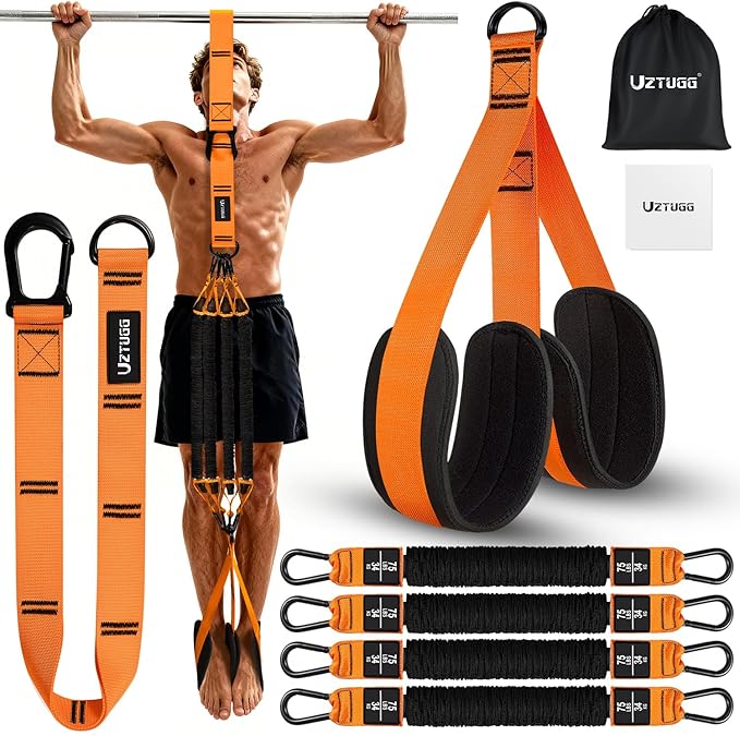 Heavy Duty Pull Up Assistance Bands, Pull Up Assist Band with Dual Foot Rests for Men, Home Gym Strength Training Equipment for Pull Up Bar, Adjustable 4 Resistance Bands for Back Workout