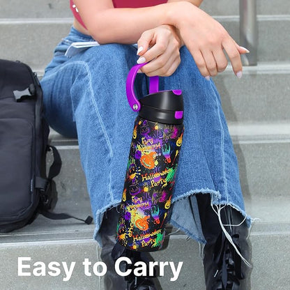 Encool SwiftSip Insulated Stainless Steel Water Bottle with Straw - Leak Proof Sports Water Bottle for School, Travel, Keeps Cold All Day, One-Touch Flip Lid, BPA-Free, 32 oz, Ghost Party