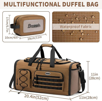 Bosstin Gym Bag for Men & Women,45L Travel Duffle Sports Duffel Bag Gym Weekender Overnight Backpack with Shoe Compartment (CAMEL CHECKERED)