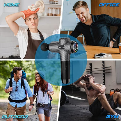 TOLOCO Massage Gun, Upgrade Deep Tissue Back Massager with 10 Replacement Heads, Percussion Massage Guns for Athletes for Pain Relief, Super Quiet Electric Massager for Valentine Gift, Carbon