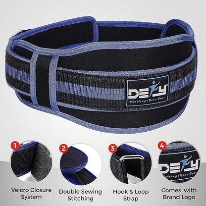 DEFY Weight Lifting Belt Lumbar Support with Neoprene Double Back Belt 5 Inches Wide Gym Training Fitness Exercise Bodybuilding Firm and Comfortable with Back Injury Protection