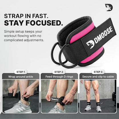 DMoose Fitness Ankle Strap for Cable Machine - One Size Fit with Premium Padding Cuffs, Ankle Bands for Working Out, Booty Workouts, Leg Extension, Hip Abductors, Kickbacks & Lower Body Exercises