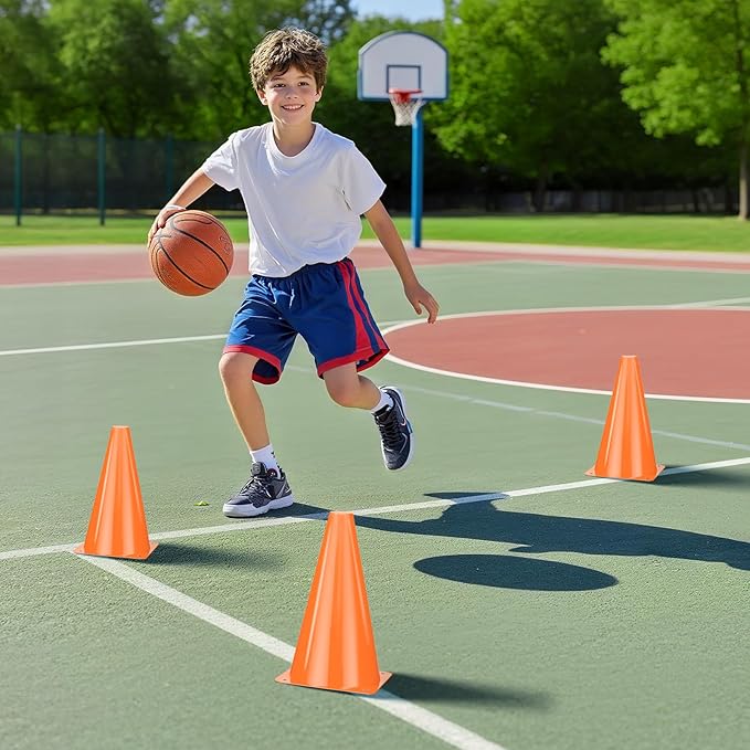 24pcs Cones 9 Inch Soccer Cones and Plastic Traffic Cones, Durable Cones for Sports Training, Ideal for Soccer, Basketball, Football, Skating, and Agility Drills Practice