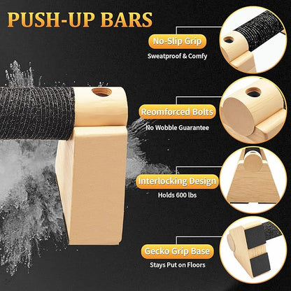 Parallettes Bars - Wooden Calisthenics Equipment for Handstand Training, Push Up Bars & Calisthenics Bar - Handstand Bars and Pushup Handles for Men