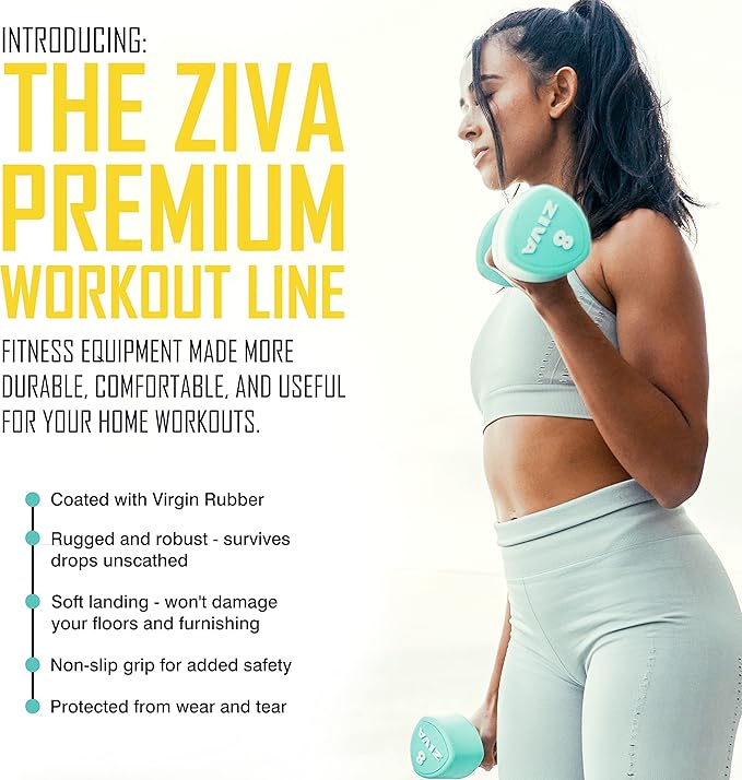 ZIVA RPU Tribell Dumbbell Pair – Premium Urethane-Coated Hand Weights with Ergonomic textured Grip & Steel Core – 2–20 lb Sets in Multiple Colors for Strength Training