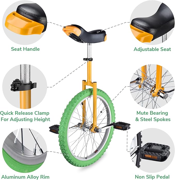 AW 16/18/20/24 Inch Wheel Outdoor Unicycle Adjustable Seat Exercise Bicycle Fit Adults Kids Outdoor Sports Fitness Exercise, for Choice