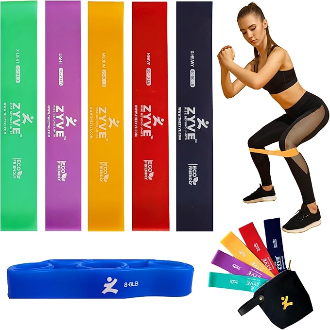 Resistance Bands Set for Women & Men – 12'' Heavy Duty Natural Rubber Exercise Loop Bands for Legs,Glutes,Strength Training,Stretching,Physical Therapy– Pack of 5 with Carry Pouch