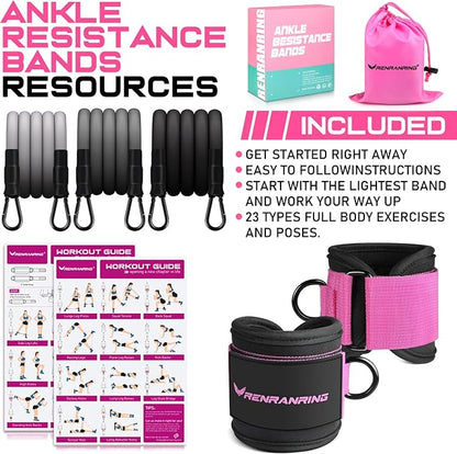 Ankle Resistance Bands with Cuffs, Ankle Bands for Working Out, Ankle Resistance Band for Legs and Glutes Workout Equipment, Butt Exercise Equipment for Women