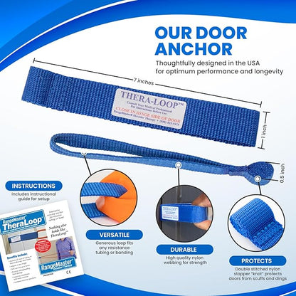 RangeMaster TheraLoop Door Anchors │ Non-Slip │ Complements Exercise Bands or Tubes │ Great for Exercising or Strengthening Activities│10 Pack, Blue