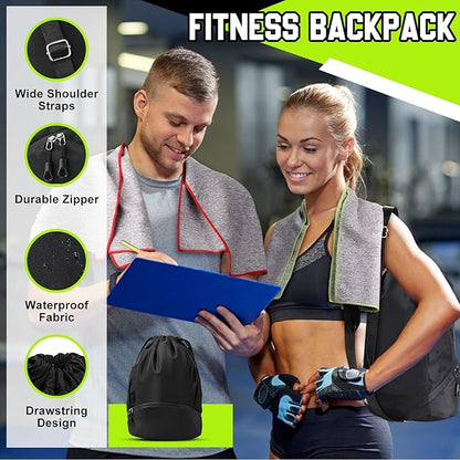 Peryiter 21Pcs Sports Drawstring Backpack and Gym Towels Microfiber Quick Dry Sweat Towel and String Swim Gym Bag Workout Accessories for Women Men Exercise Fitness Working Out Yoga Running