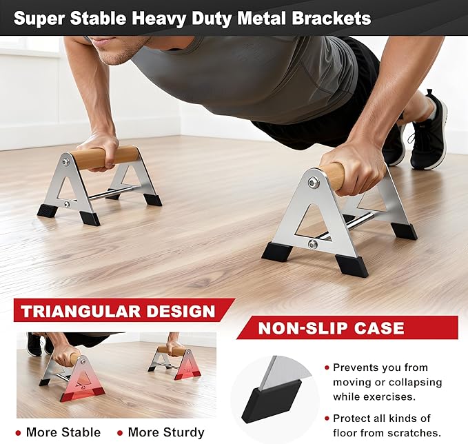 Push Up Bar - Heavy-Duty Stainless Steel Pushup Stands with Non-Slip Base, 500LB Capacity, Portable Home Gym Equipment for Strength Training & Floor Workouts