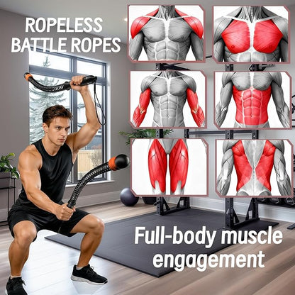 2Pcs Ropeless Battle Ropes for HIIT, Cardio, Strength & Low-Impact Training, Portable Weighted Home Gym Equipment Non-Slip Handle, Cordless Battle Ropes for Men & Women, Upgrad Battle Rope with Bag