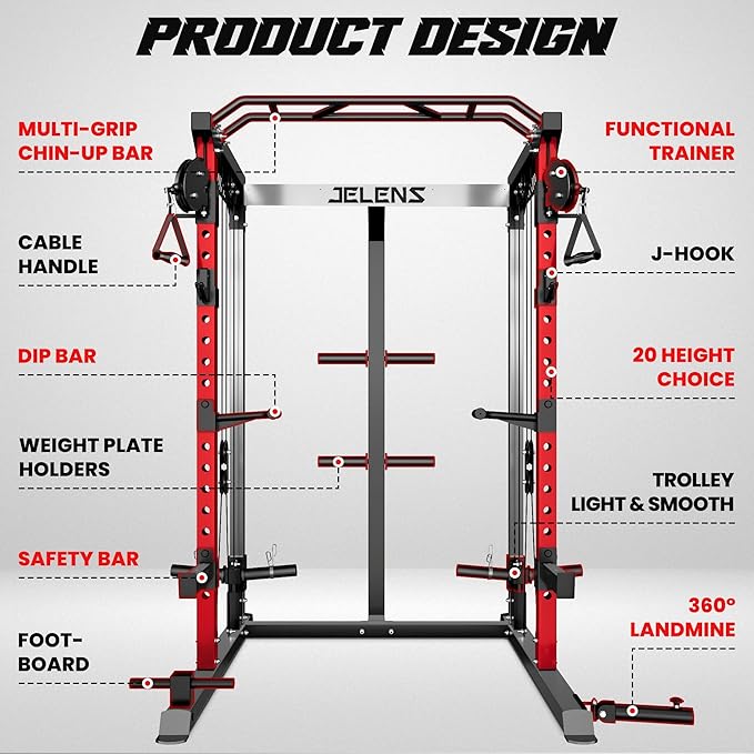 C21 Power Cage, 2000LBS Multi-Function Power Rack with Independent Dual Pulley System, All-in-One Squat Rack for Cable Crossover, Home Gym Workout Machine