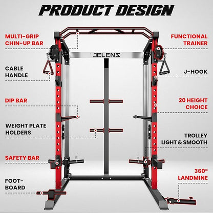 C21 Power Cage, 2000LBS Multi-Function Power Rack with Independent Dual Pulley System, All-in-One Squat Rack for Cable Crossover, Home Gym Workout Machine