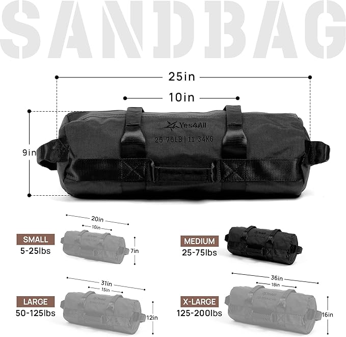 Yes4All Sandbags for Working Out, Adjustable Sand Bags for Weight Training with Handles, Multiple Colors & Sizes 5-200lbs