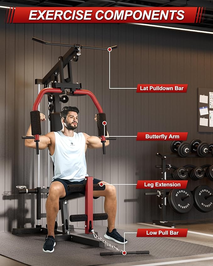 Home Gym Machine, Multifunctional Workout Equipment for Strength Training, Full Body Home Gym with Chest Press, LAT Pulldown, Leg Extension & Cable System