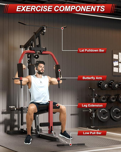 Home Gym Machine, Multifunctional Workout Equipment for Strength Training, Full Body Home Gym with Chest Press, LAT Pulldown, Leg Extension & Cable System