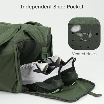 Gym Bag for Men with Shoes Compartment and Wet Pocket Convertible Duffle Bag and Gym Backpack Waterproof Sports Bags for Men with 2 Bottle Holders Weekender Overnight Bag-Dark Green