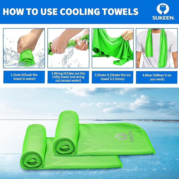 Sukeen 12 Pack Cooling Towels (40"x12"), Soft Breathable Chilly Sweat Towel, Microfiber Cooling Towels for Neck and Face, Gym Towels for Sport, Running, Workout, Camping, Fitness