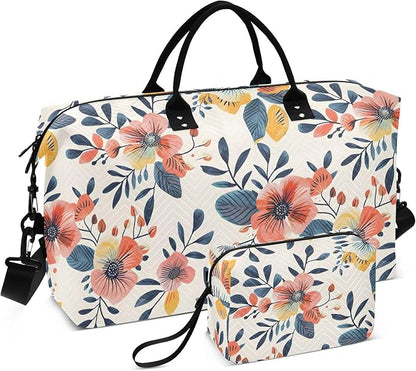 Weekender Bags Travel Duffel Gym Bag Florals Vintage Carry on Overnight Tote Bag with Toiletry Bag for Airplane Travel Trip Gym Yoga
