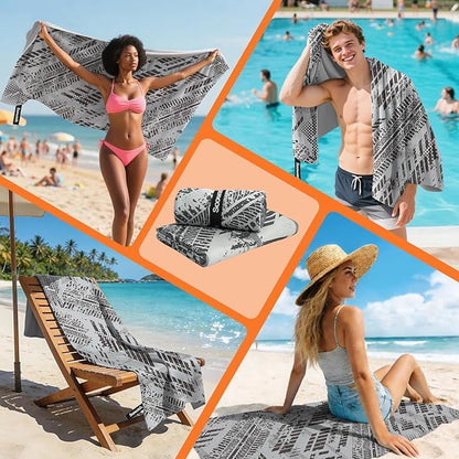 Microfiber Sweat Towel Quick Dry Lightweight Absorbent 2 Pack，Fast Drying 30‘’ X 60‘’ Negative Ions Odorless Gym Towels for Men & Women Yoga Travel Outdoor Camping Gym Beach (Gray Geometric)