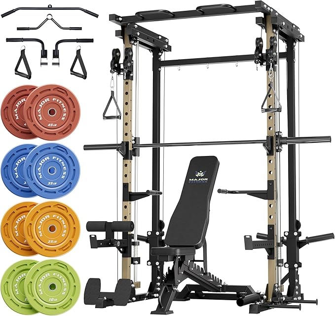 MAJOR FITNESS Drone3 Smith Machine, 2500lbs All-in-One Home Gym Power Rack with Dual Pulley System for Cable Crossover, Pull-Up Bars