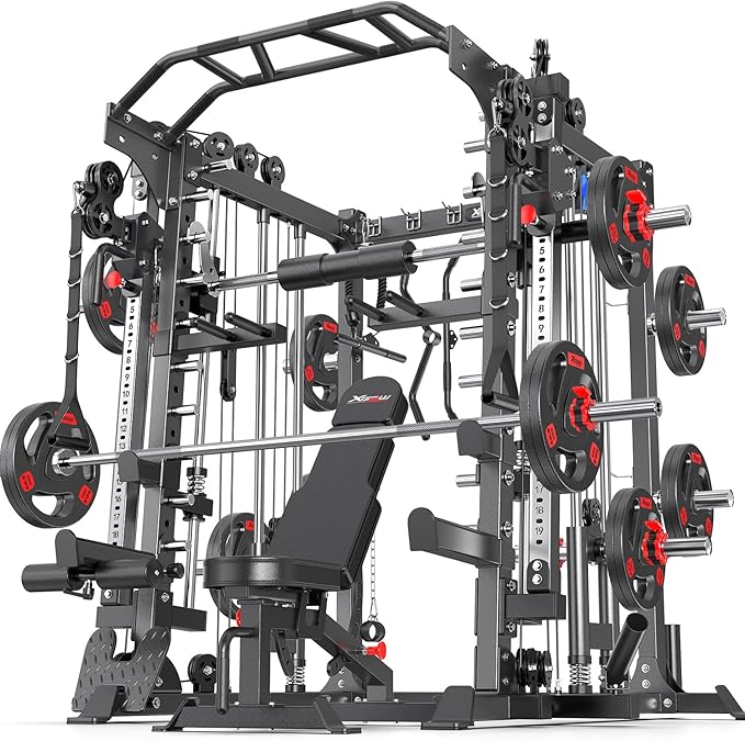 Multi-Purpose Squat Rack,Smith Machine Weight Rack Set with Cable Crossover System, Home Gym Power Racks, Power Racks and Packages