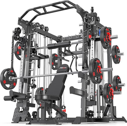 Multi-Purpose Squat Rack,Smith Machine Weight Rack Set with Cable Crossover System, Home Gym Power Racks, Power Racks and Packages