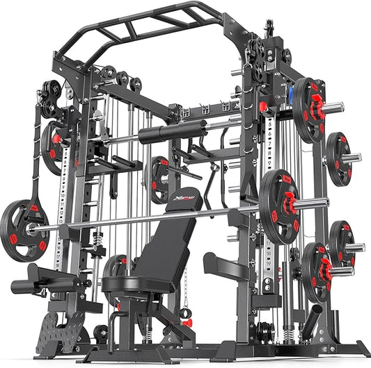 Multi-Purpose Squat Rack,Smith Machine Weight Rack Set with Cable Crossover System, Home Gym Power Racks, Power Racks and Packages