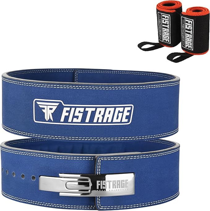 FISTRAGE Lever Buckle Weight Lifting Leather Black Belt Gym Back Support for Men & Women Training Fitness Exercise for Tough Workouts | Power Lifters | Supports Lumber Lower Back