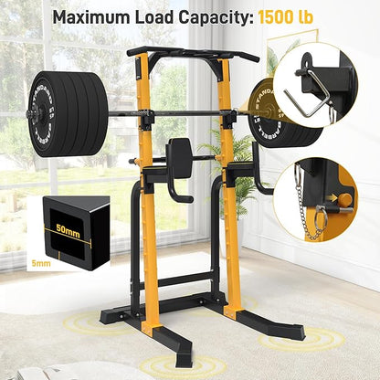 Outdoor Basic Power Tower, Pull Up Bar and Dip Station for Home Gym, 1500LBS Weight Capacity, Adjustable Height, Heavy Duty Steel Frame for Calisthenics, Strength Training Fitness Equipment