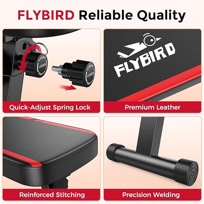 FLYBIRD Foldable Flat Weight Bench For Home Gym, Sturdy Strength Training Workout Bench, Space-saving Bench Press Flat Exercise Bench, Easy to Assemble
