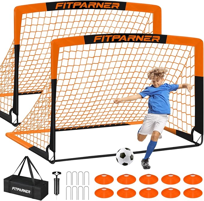 Kids Soccer Goals for Backyard Set - 2 Pack of Portable Pop Up Soccer Nets with Ball,Cones,Complete Training Equipment Kit for Toddler,Youth,Kids Age 3-14,Outdoor Sports Game