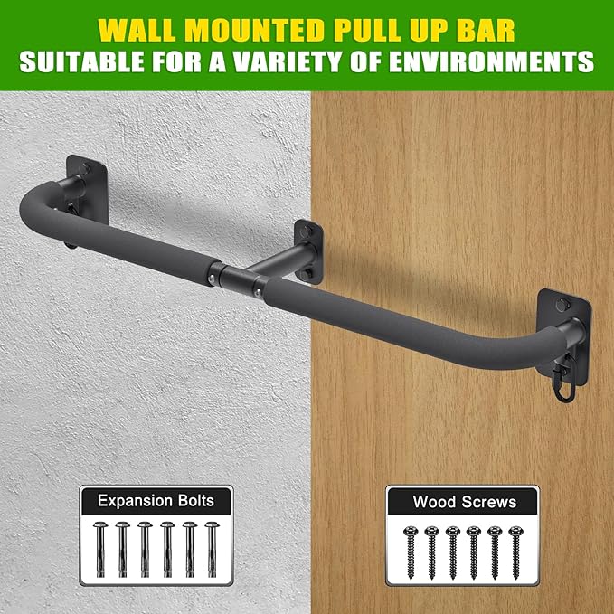 SELEWARE Heavy Duty Wall Mount Pull Up Bar, Joist Mount Chin Up Bar for Doorway, Sturdy Steel Construction, w/Resistance Band Hooks, Fits 32"/36" Wall Studs for Home Gym Strength Training