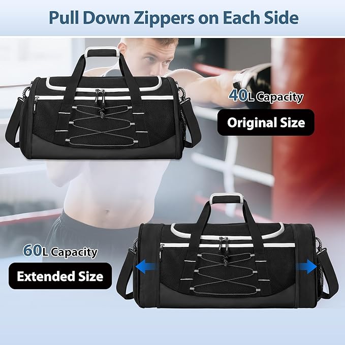 DSLEAF Boxing Gym Bag with Shoe Space and Expanded Design, Boxing Duffle Bag with Ventilated Mesh for All Gear, Suitable for MMA, BJJ, Kickboxing, Muay Thai and Other Combat Sports