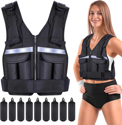 Sportneer Adjustable Weighted Vest Weights: 2-18 lbs/2-40 lbs Washable Weight Vest for Walking 16 In 1 Fast Adjust Rucking Vest for Women and Men Home Gym Running Jogging Strength Training Vests