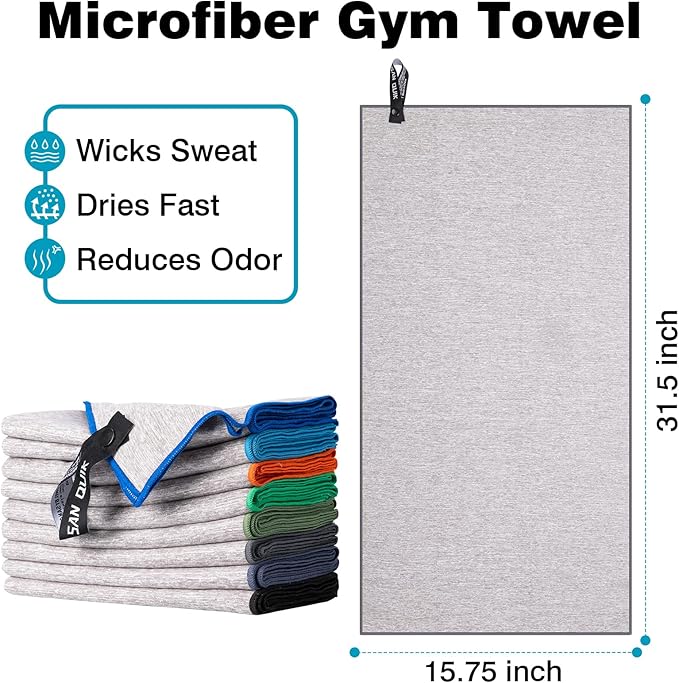 Microfiber Gym Towels 8 Pack, Quick Dry Silver ION Odor-Free Sweat Towel for Gym Men & Women Super Absorbent Fast Drying for Workout, Yoga, Running, Hiking, Travel（Forest Color,16x31.5Inch ）