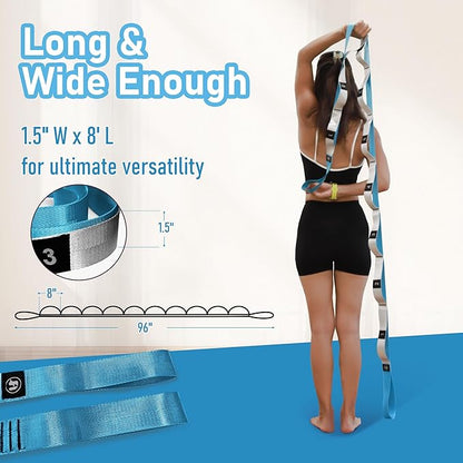 Stretch Bands for Exercise, Non Elastic Yoga Stretching Strap with Loops, 3.8cm x 2.45m, Stretching Bands for Physical Therapy, Yoga, Pilates, Dance, Gymnastics Exercise