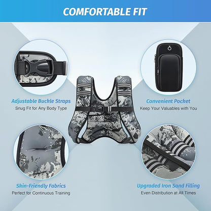 ZELUS Weighted Vest, 6lb/8lb/12lb/16lb/20lb/25lb/30lb Weight Vest with Reflective Stripe for Workout, Strength Training, Running, Fitness, Muscle Building, Weight Loss, Weightlifting