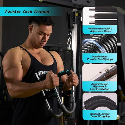 Twister Arm Trainer, Adjustable Chest Workout Equipment with 6 Resistance Levels Springs (30-160 Lbs), Arm Trainer for Men & Women, Detachable Home Gym Fitness Trainer with Anti-Slip Handles