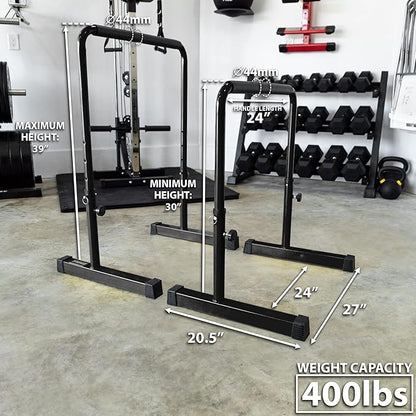 Synergee Dip Bar. Adjustable Dip Station from 30” – 39” for Dips, Inverted Pull Ups. Max capacity 400 lbs. Portable Dip Stand for Total Body Workout. Available in Yellow and Black.