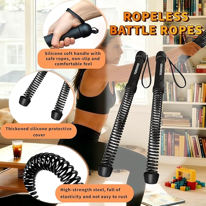 Ropeless Battle Ropes for Home Gym-Portable Cordless Training Rope Fitness Equipment for Men & Women,Weighted Workout Ropes for HIIT,Versatile Exercise Equipment for Home and Travel Exercise(Grey)