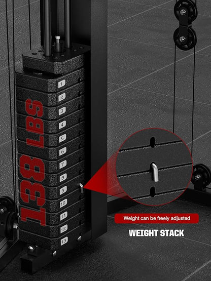 SunHome Multifunction Home Gym Equipment Workout Station, Smith Machine with 138LB Weight Stack, Leg Press, LAT Station for Full Body Training