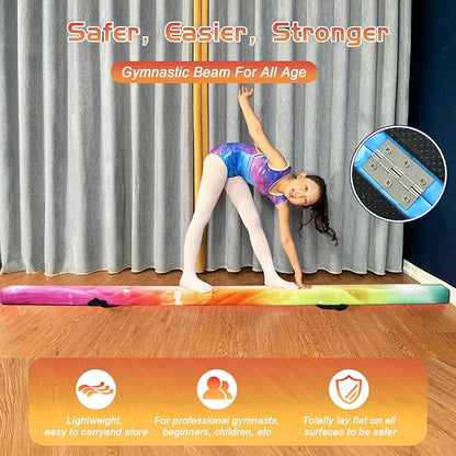 8FT Folding Balance Beam -Gymnastics Floor Beam -Gymnastics Equipment for Kids,Wood core- Anti-Slip Bottom and Carrying Bag for Home