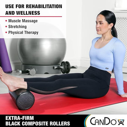 CanDo Black Composite High-Density Foam Rollers for Muscle Restoration Massage Therapy Sport Recovery and Physical Therapy 6" x 12" Round