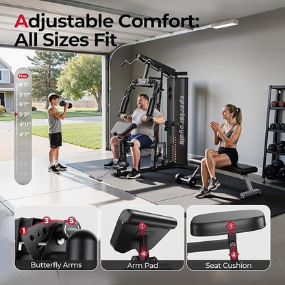 Sportsroyals Home Gym, Multifunctional Gym Equipment, Workout Equipment with 150LBS Weight Stack, for Leg Press, LAT Pull Down, Chest Presses